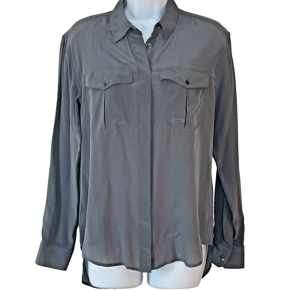 Banana Republic Silk Blouse Size XS Gray Career Capsule‎ Neutral Office NWT